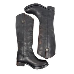 Frye Melissa Double Sole Button Lug Tall Boot Womens 6.5 M Black Antique Leather